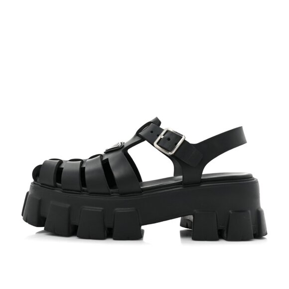 Prada Monolith Platform Sandals Black Strappy Cage Vamp Foam Rubber Sz 38 - Picture 2 of 11